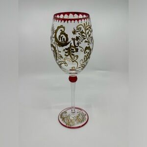 Pier 1 P1C74 Red & Gold Scroll Water Goblet